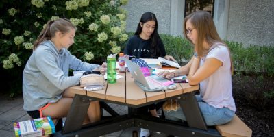 students at picnic table