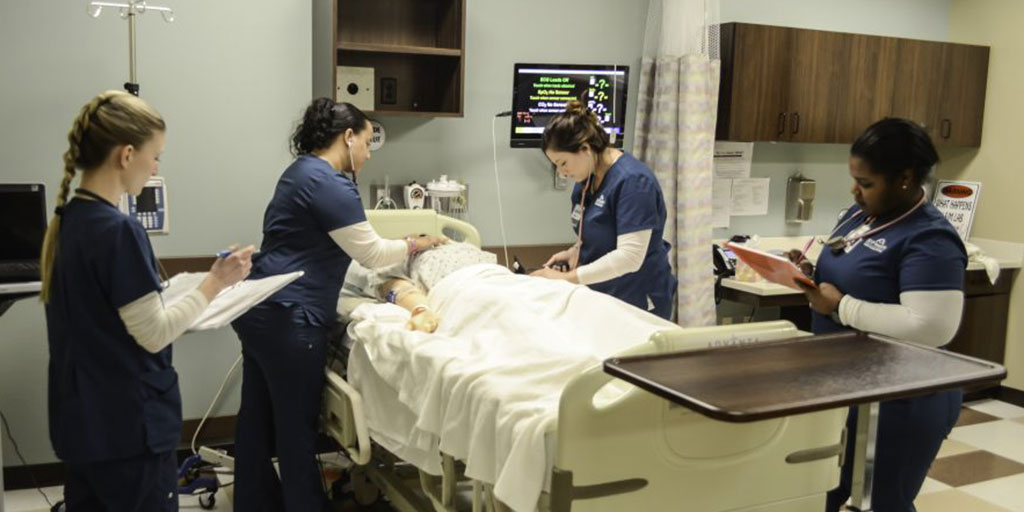 nursing sim lab with students