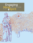 Cover of Engaging Mind & Spirit Magazine, 2023-24 Issue 1, student illustration of St. Joseph statue on campus with theme of "gratitude"