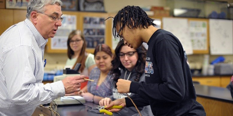 student working in a science lab